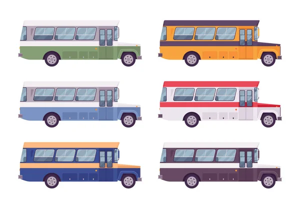 Ônibus retro definido em cores brilhantes — Vetor de Stock