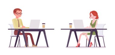 Erkek, kadın katip laptop ile çalışma