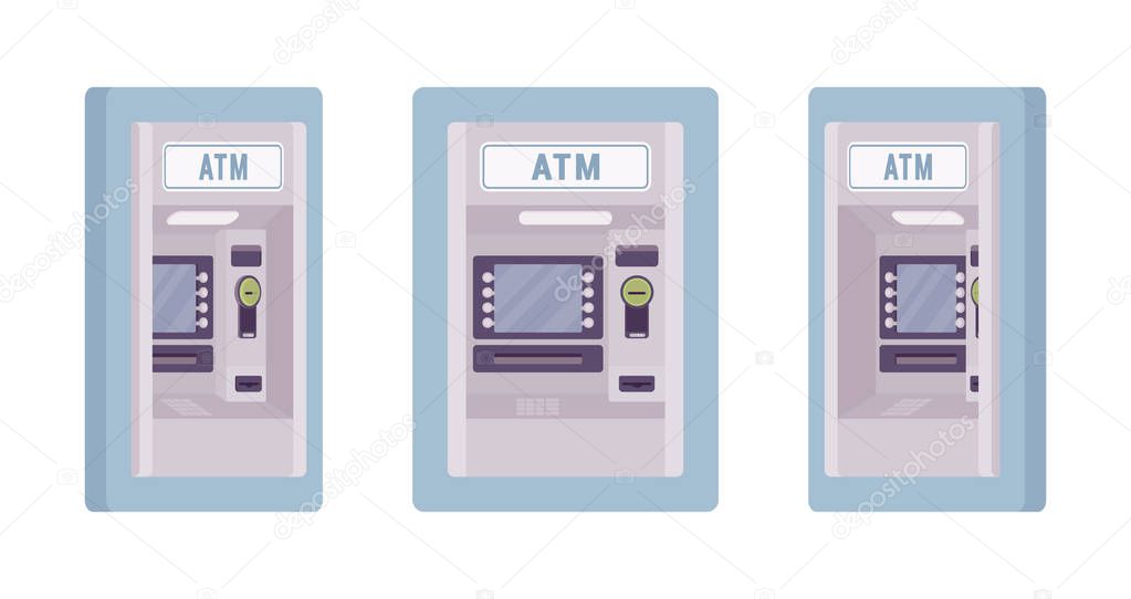 ATM built in a wall, blue color