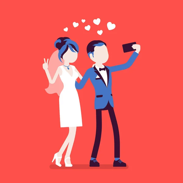 Recién casados tomando selfie por teléfono — Archivo Imágenes Vectoriales