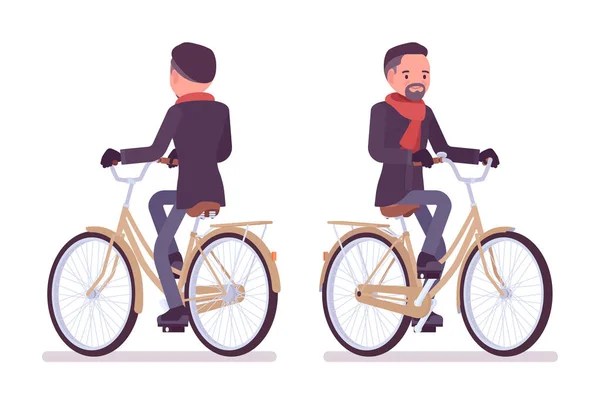 Élégant homme d'âge moyen en automne porter équitation vélo de ville — Image vectorielle