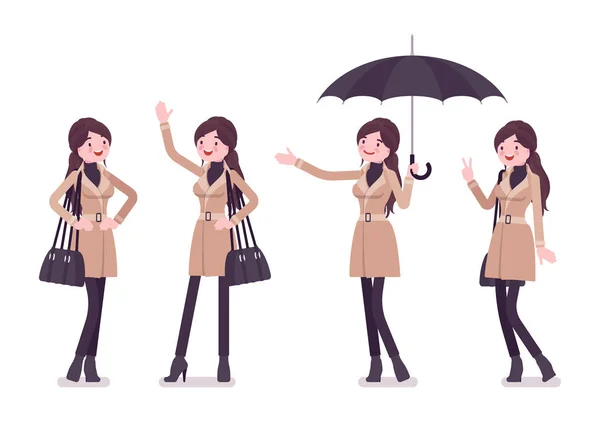秋天穿与伞正面情感的妇女 — 图库矢量图片