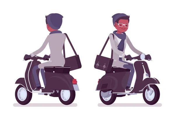 Élégant jeune noir équitation un scooter — Image vectorielle