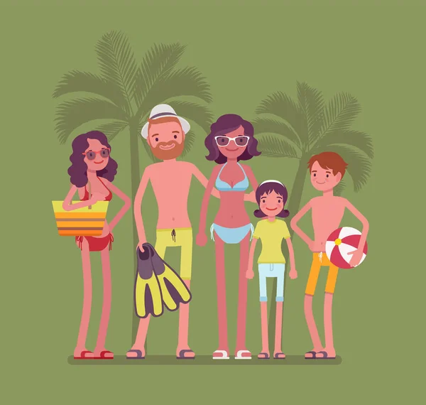 Familia feliz disfrute del descanso en el resort — Vector de stock