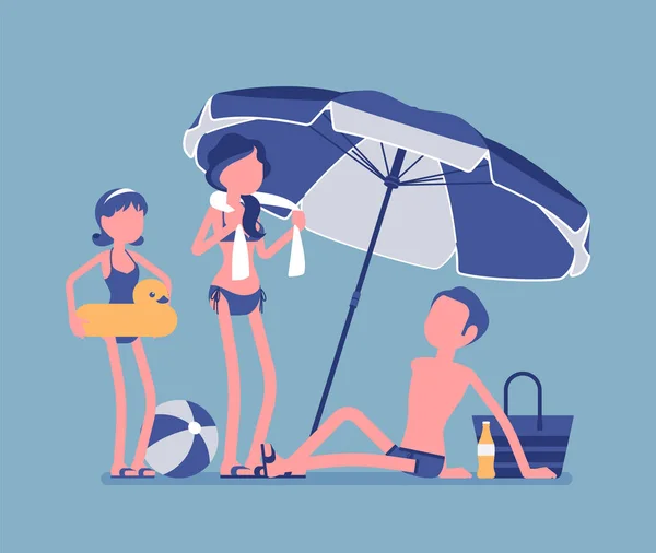 Feliz familia disfruta del descanso en la playa — Vector de stock