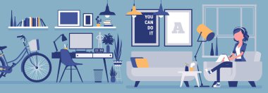 Serbest meslek sahibi kız odası iç, ev ofis tasarım