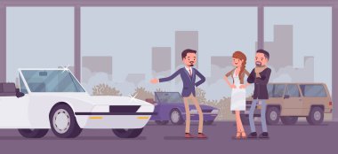 Otomobil showroom, satıcı ve araç alıcıları