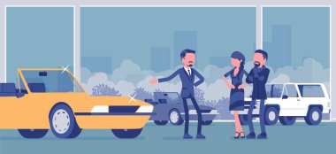 Otomobil showroom, satıcı ve araç alıcıları