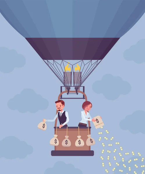 Бізнесмени на повітряній кулі інвестують гроші для майбутнього прибутку — стоковий вектор