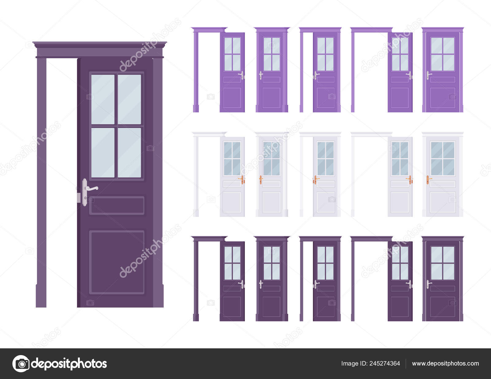 Doors Classic Set Wooden Half Glass Entrance To Building Room Stock Vector C Andrew Rybalko 245274364