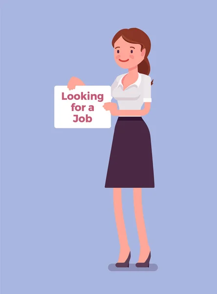 Woman with looking for a job sign — Stock Vector