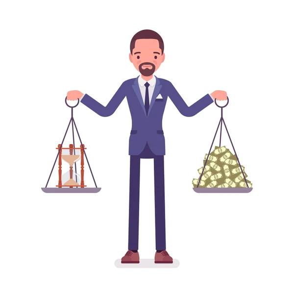 Temps et argent bon équilibre pour l'homme d'affaires — Image vectorielle