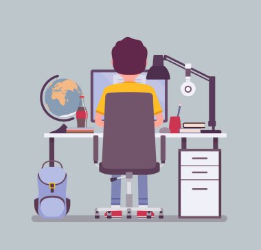 Dikiz masada oturan çocuk öğrenci