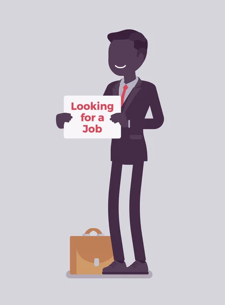 Man with looking for a job advertisement sign — Stock Vector