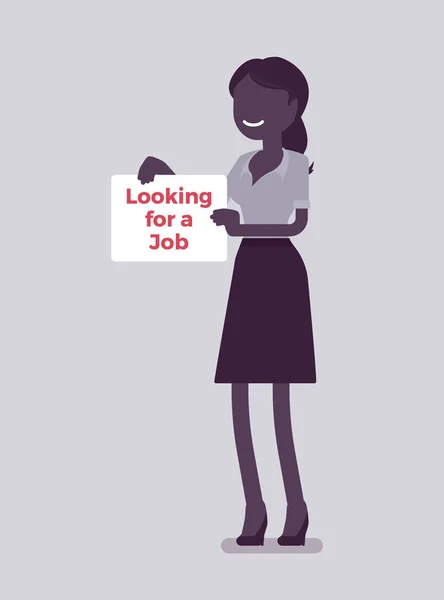 Γυναίκα με ψάχνει για ένα σημάδι διαφήμιση δουλειά — Διανυσματικό Αρχείο