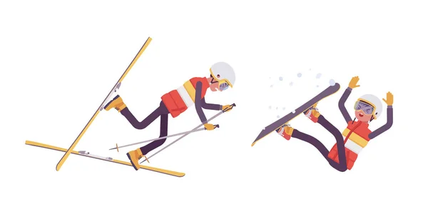 Homme sportif tombant dans la mauvaise technique sur la station de ski — Image vectorielle