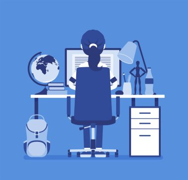 Masa başında, dikiz oturan kız öğrenci