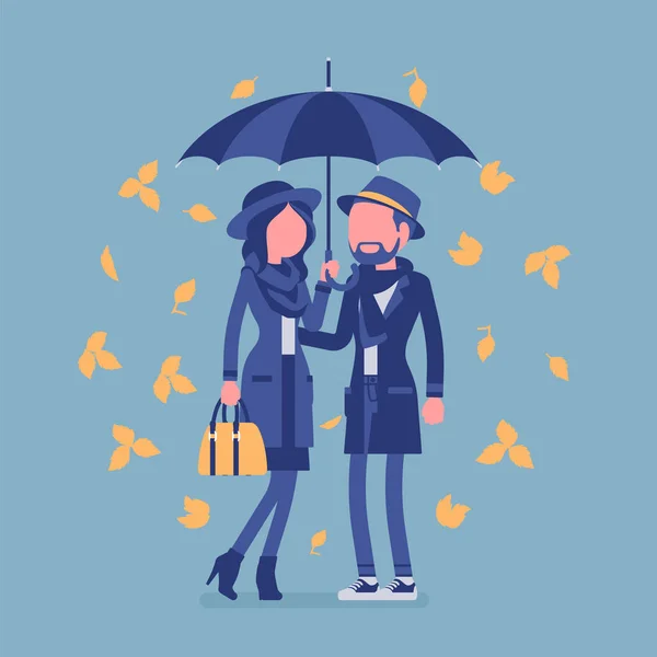 Paar verliebt in Regenschirm im Herbst — Stockvektor