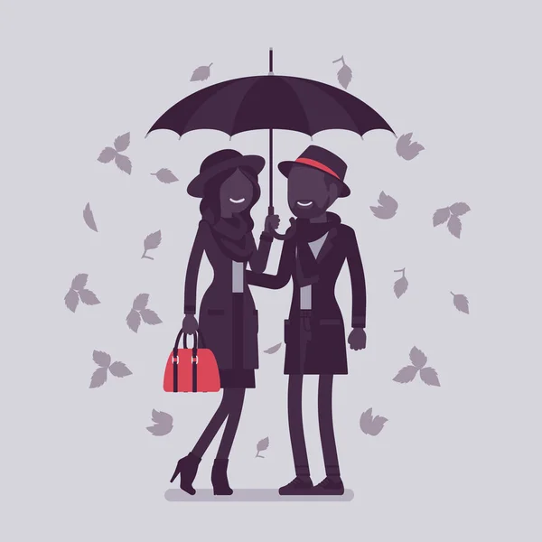 Paar mit Regenschirm unter Herbstlaub — Stockvektor