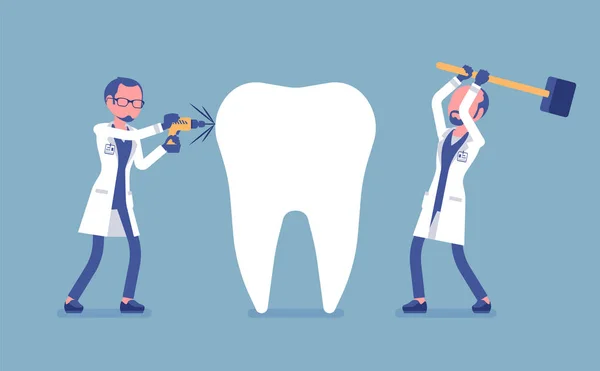 Denti sani giganti danneggiati dai cattivi dentisti — Vettoriale Stock