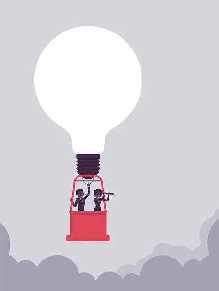 電球、ビジネスの人々 と素晴らしいアイデア、熱気球 — ストックベクタ