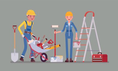 İnşaat işçileri ile profesyonel ekipman