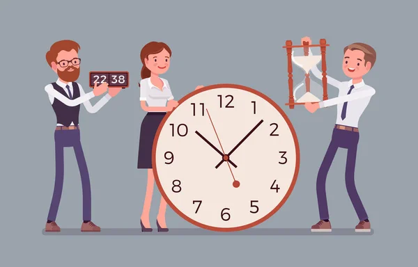 Time management giant clocks and business people — Stock Vector
