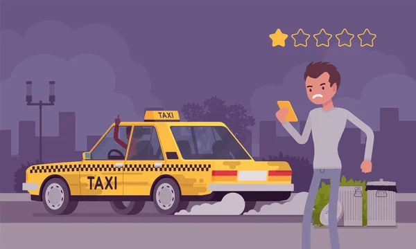 Bad car and driver in taxi rating app system — Stock Vector