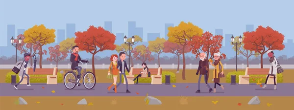 Herbstsaison Parkzone mit Menschen — Stockvektor