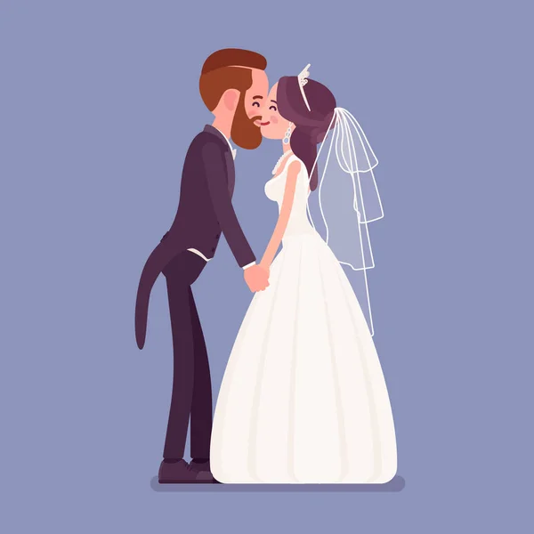 Novia y novio besándose en la ceremonia de boda — Archivo Imágenes Vectoriales