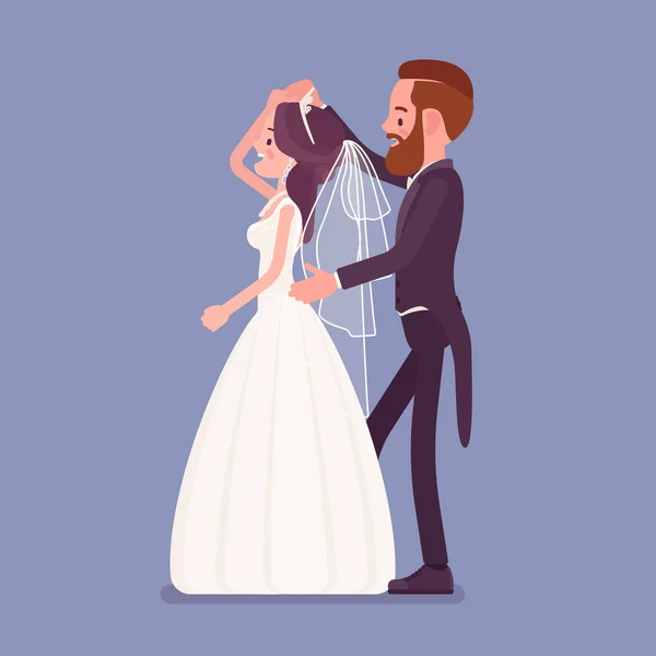 Novia y novio primer baile en la ceremonia de la boda — Vector de stock