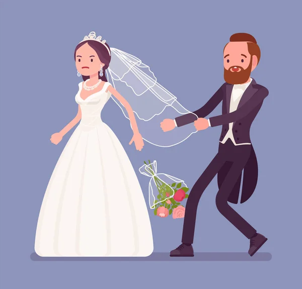 Novia enojada dejando novio en la ceremonia de boda — Vector de stock