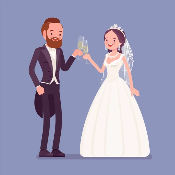 Mariés et mariés dégustent des boissons lors de la cérémonie de mariage — Image vectorielle