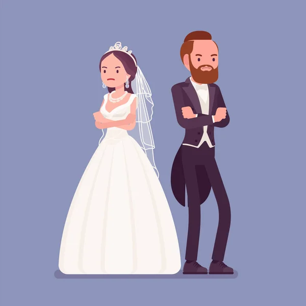 Arrabbiato offeso sposa e sposo sulla cerimonia di nozze — Vettoriale Stock