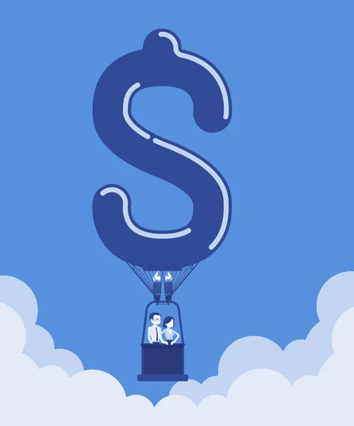 Balão de ar quente em forma de dólar com pessoas de negócios —  Vetores de Stock