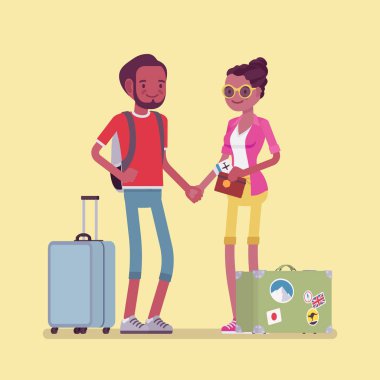 Bagaj ve çanta ile kıyafet seyahat turistler