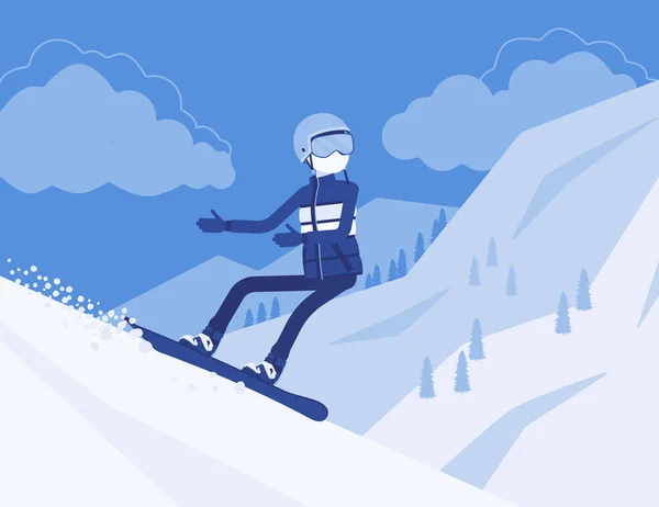 Active sporty man riding on snowboard — Stock Vector