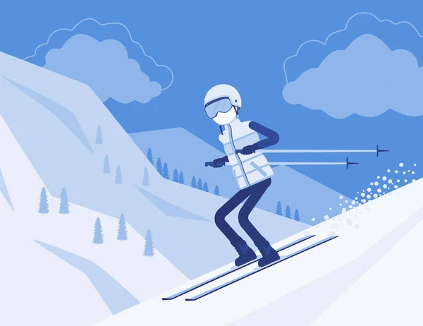 Active sporty man skiing downhill — Stock Vector