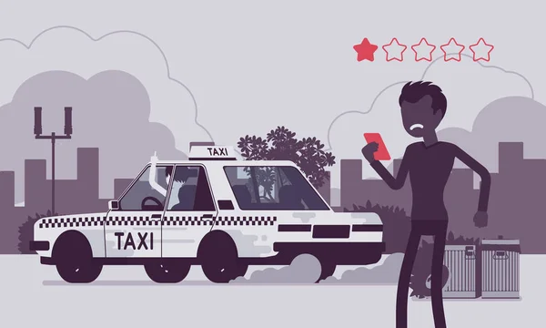 Dålig bil och oförskämd drivrutin i taxi klassificeringssystem app — Stock vektor