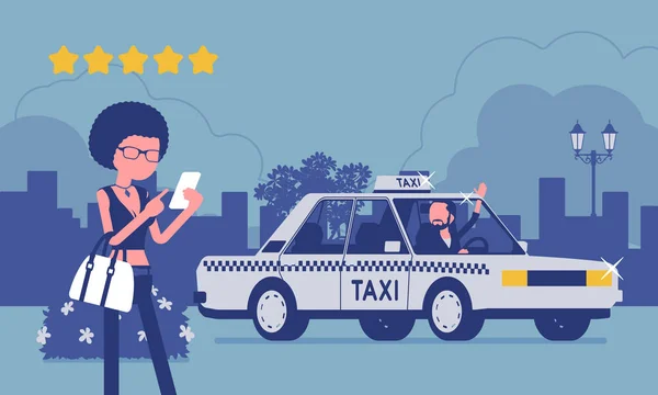 Buon conducente di auto nel sistema di app di classificazione taxi — Vettoriale Stock