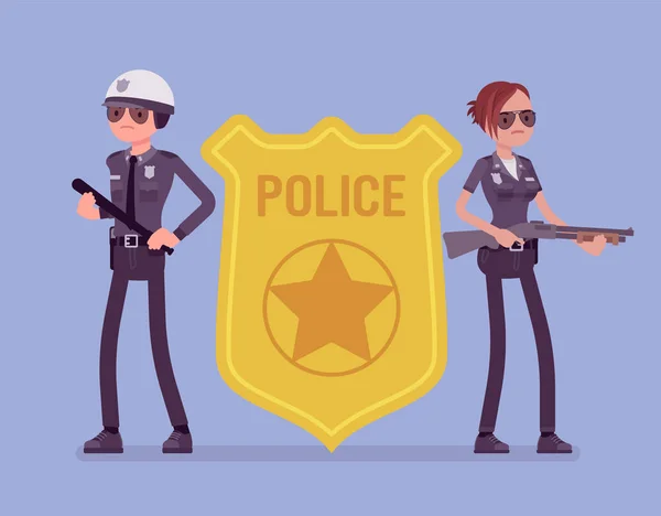 Polis emblem och poliser — Stock vektor