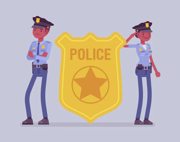 Cartello ufficiale di polizia e poliziotti neri — Vettoriale Stock