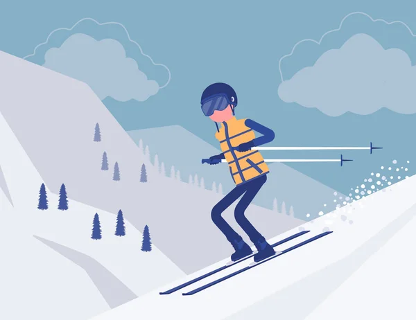 Esporte ativo homem esqui downhill — Vetor de Stock