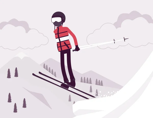 Active sporty man skiing, jumping — Stock Vector
