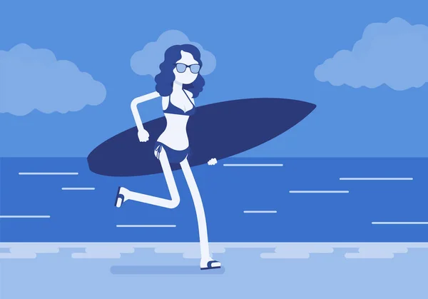 Surfista chica en la playa — Vector de stock