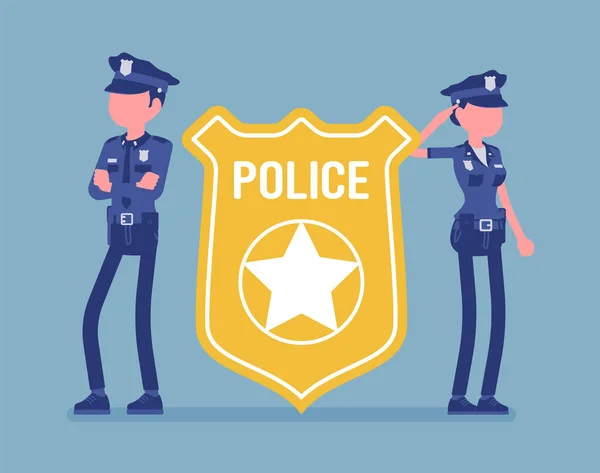 Polícia emblema e policiais — Vetor de Stock