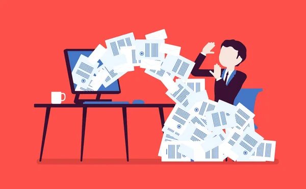 Avalancha de papel para hombre de negocios — Vector de stock