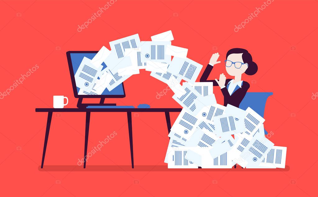Paper avalanche for businesswoman