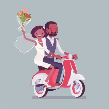Gelin, damat düğün töreni scooter sürme