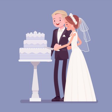 Gelin, damat kesme pasta düğün üzerinde